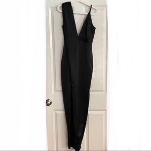 Black Silky Asymmetrical Gown